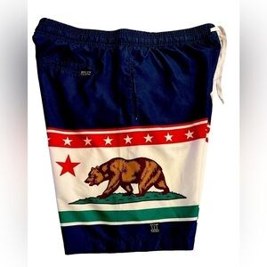 Brooklyn Cloth California Bear Swim Trunks - Navy and White